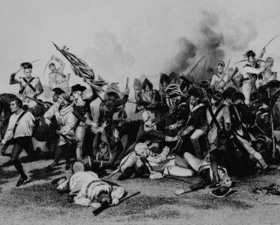 In Battle of Camden: Death of De Kalb, artist Alonzo Chappel shows the British overrunning de Kalb's position as the baron lays mortally wounded.