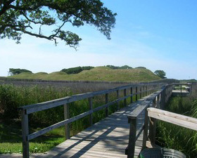 The trail at Fort Fisher from the visitor center leads around the perimeter of the landward remains.